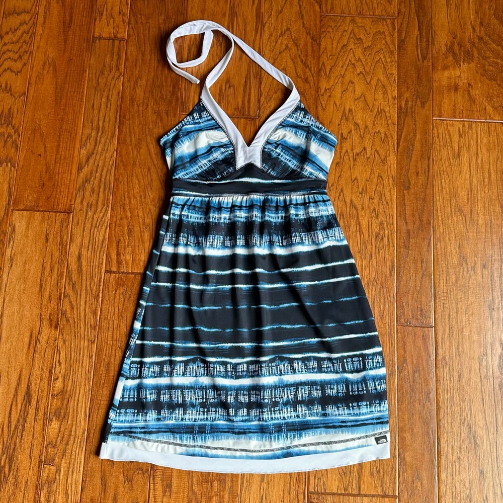 The North Face Womens Blue White Halter Neck Sleeveless Sheath Dress Size Small